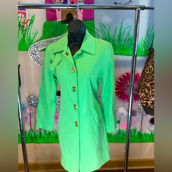 LAUREN RALPH LAUREN PARROT LIME GREEN TRENCH COAT SZ. PS - Picture 2 of 10